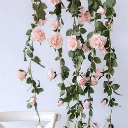 Dekoracyjne kwiaty wieńce 2m sztuczna róża Ivy Vine Dekoracja ślubna Prawdziwa dotyk jedwabny kwiat sznur wiszący girland Par297Q