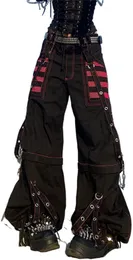 Kvinnors jeans kvinnor gotiska kedja bandage breda ben byxor kvinnor överdimensionerad låg stigande mörka akademiska byxor streetwear 90 -tal baggy pant punk stil 230412