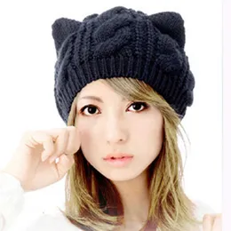 HBP Autumn and Winter Shell Thunder Female Fried Dough Twists Woolen Cute Cat's Ears (steamed Cat-ear Shaped Bread) Warm Knitting Hat Wholesale