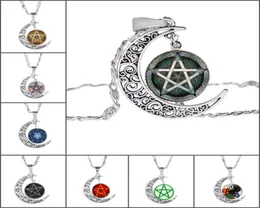 Nouveaux colliers pendentif étoile à cinq branches Cabochons de lune creuse Collier pentagramme en pierre de lune en verre pour femmesHommes sorcellerie Jewelry3840972