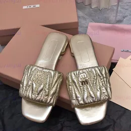 Designer Sandals Slides Women Slippers soft sheepskin slippers style sandals Metal Engraved Leather sole Outdoor Summer pool sandals With Box