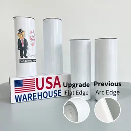 USA Warehouse New 20oz Blanks White Sublimation Water Bottles Stainless Steel Tumblers With Plastic Straw And Lid Thermos Car Mugs bb0412