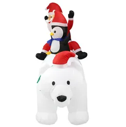 7FT Glowing in The Dark Christmas Inflatables Polar Bear with Penguin Santa Claus Lighted Blow Up Yard Decorations with LED Lights Outdoor Yard Garden White