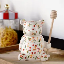 300 ml keramisk söt björn honung burk med lock förvaring burk för kök sked hem dekor tillbehör kök verktyg kreativa gåvor275w