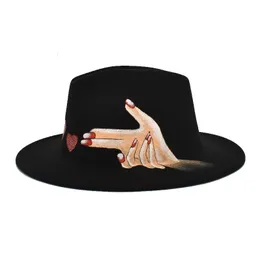 Szerokie brzegowe czapki wiadra czapki ręcznie malowany wzór fedora czapka szerokie grzbiet panama poczuł kapelusz płytki czapka fedora mężczyźni i kobiety kapelusze mężczyźni 230412