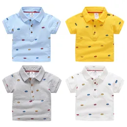 T-shirts Summer Children's Clothing Baby Candy Color Polo Neck Car Character Children's Boy Car Short Sleeve Cotton T-Shirt 230412