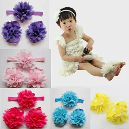 Hair Accessories 10sets/lot Arrival Kids Big Chiffon Flower Headband And Shoes Girls First Walkers Sandals