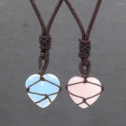 Pendant Necklaces DIY Heart Necklace For Kids Girls Birthstone Opal Powder Crystal Women Jewelry