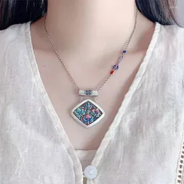 Pendant Necklaces Ethnic Style Square Flower Bend Burnt Blue Female Blossoms Rich And Noble Collar Chain