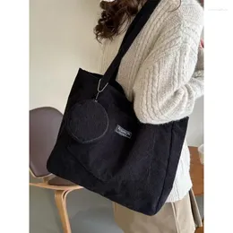 Sacos de cintura Foufurieux Corduroy Bolsa de Ombro Mulheres Vintage Compras Meninas Estudante Bookbag Bolsas Casual Tote com Bolso Externo