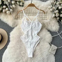 Nxy Summer Halter Camisole Playsuits Fashion Backless Transparent Underwear Bodysuits Women Lace Straps Slim Sexy Rompers 230328