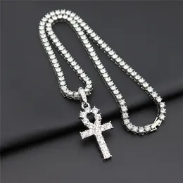 Cuban chain gold chain silver chain hip hop necklace ankh key cross necklace men and women hipster street rap personalized diamond necklace