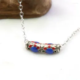 Kedjor 6x24mm Red Blue Jades Chalcedony Long Tube Cloisonne Necklace Women Girls Allo O Chain Neckwear Accessory Jewelry Making Design