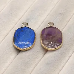 Hänghalsband 2st Natural Stone Lapis Lazuli Healing Amethyst Crystals Charms för smycken som gör DIY 15x20mm