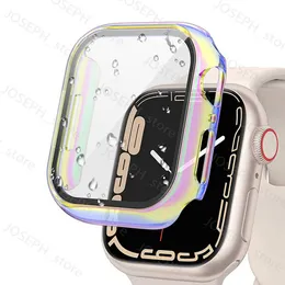 Andra modetillbehör PC Colorful Watch Case Inbyggt härdat glas för Apple Watch 40mm 44mm 41mm 45mm IWatch Series 8 7 6 SE 5 Ultra Coverage Cover J230413