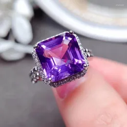 Klusterringar Natural Amethyst Ring 5CT 10mm VVS Grad Silver för Party 925 Crystal Jewelry Gift Woman