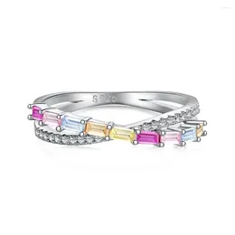 Cluster Rings TKJ Colorful Baguette Cubic Zirconia 925 Sterling Silver Fashion Crossover Ring For Women Fine Gifts