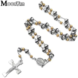 Anhänger Halsketten Weihnachtsgeschenk Damen Halskette trendige Gliederkette Perlen Edelstahl Rosenkranz Halsketten religiöser Schmuck für Männer HipHop 231110