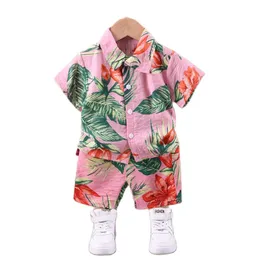 Clothing Sets Summer Boy Floral Printed Clothes Suit Short Sleeve Shirt Kid Holiday Beach Outfit Top Pant 2Pcs Baby Costumes For 1 2 3 4 5 6 T 230412