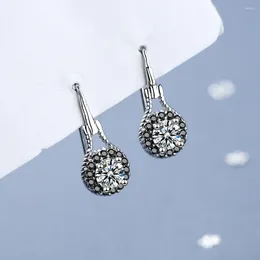 Dingle örhängen solid 925 silver sterling vs2 obsidian diamant örhänge för kvinnor mode aros mujer oreja bizuteria svarta anels