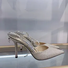 2023 op luxury Saeda Sandals Shoes Crystal-Encrusted anklets women's Pumps Crytal Stileetto Heel