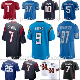 Aidan Hutchinson CJ Stroud Trevor Lawrence St Brown Barry Sanders Jared Goff Bryce Young Football Jerseys Mens Blue White Stitched