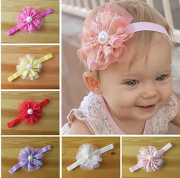 Hårtillbehör för spädbarns spetsar Big Flower Pearl Princess Babies Girl Hair Band pannband Baby's Head Band Kids Hårkläder