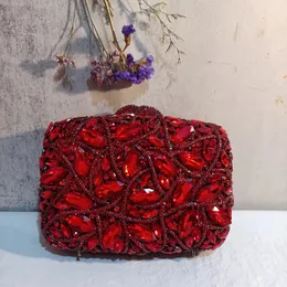 Sacos de noite Red Wine Stones Mulheres Crystal Clutch Bag Lady Evening Bags Party Cocktail Strass Embreagens Bolsas Bolsas Bolsa De Casamento Vermelho 231113