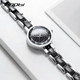 2023 SINOBI 2022New Women Watches Flower Print Diamond Black/White Small Dial Elegant Japan Imported Quartz Bracelet Watches Ladies Watch