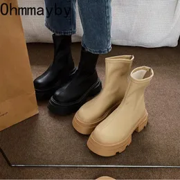 Bottes d'hiver à plateforme noire pour femme, bottines gothiques décontractées avec fermeture éclair au dos, bottines courtes à la cheville, 231113