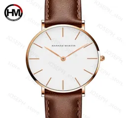 Andra klockor Relogio Feminino Hannah Martin Luxury Brand Women Watches Leather Band Rose Gold Waterproof Ladies Quartz Wristatch Fit DW Style C6752150 J230413