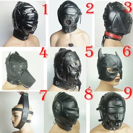 Zabawki dla dorosłych Bondage Full Hood Mask BDSM Sex Toys dla par niewolnicy skórzana uprzęże wyściełane dildo/pierścień/kulka Knebel opaska 230413