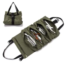 Verktygsväska Verktygsväska rulla upp arrangör Skiftnyckel Multi-Purpose Pouch Storage Case Canvas Vaxad tung dragkedja förvaringsväska 230413