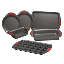 Bakeware Tools Rachael Ray Yum-o! Nonstick Oven Lovin' Set 6-Piece Gray With Red Handles