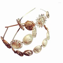 Hair Clips High Quality Fashion Baroque Retro Human Head Hairbands Luxury Crystal Coin Headbands For Women Wedding Accessories