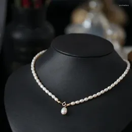 Подвески из натурального пресноводного жемчуга белого риса в форме зерен 5-6 мм, модное универсальное ожерелье