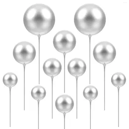 Festliga leveranser 12st Balloon Cake Topper Round Silver Balls Shaped Cupcake Toppers Decoration for Birthday Wedding Graduation