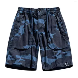 Men's Shorts Multi Pocket Thin Camouflage Fashion Cargo Pants Elastic Waist Button Male Summer Pant Pantalon Homme