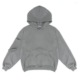 Herrtröjor vintage färger hoodie tröja plysch hål pullover harajuku y2k hip hop mode gata kläder 2023 höst varm
