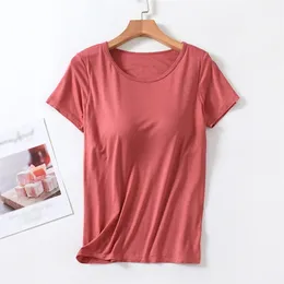 Women's T-Shirt Women's Tops Chest Pad Bra Cup With Bra Slim T Shirt Female Summer T-shirt Bottoming Shirts YIUN1 230413