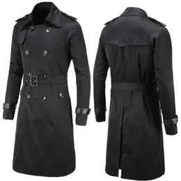 Men's Trench Coats Mens Spring Autumn Windbreak Overcoat Long with Belt Male Pea Coat Double Breasted Peacoat W03 230413