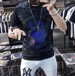 Camisetas masculinas 2023 verão de luxo de luxo masculino de manga curta redonda de pescoço redondo tampo moderno de manga tlim slim fit roupas europeias roupas masculinas