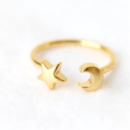 1PCS- R015 Adjustable Star with Crescent Moon Rings Half Moon and Star Rings Cute Simple Celestial Ring for Women340p