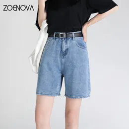 Women's Shorts ZOENOVA Women Blue Baggy Denim Shorts Wide Leg High Waist Elegant Summer Y2K Casual Female Streetwear Stright Jeans Shorts 230413