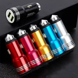 Universal Metal Car Charger Dual USB Ports 2.1A Colorful Micro USB Vehicle Portable Adapter Charge Charging Plug Accessories