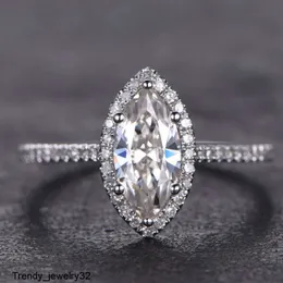 Joias de ouro 1ct marquise em forma de anel de noivado de diamante moissanite sólido 14K anel de promessa de ouro branco para noiva