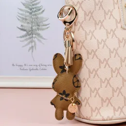 2023 Rabbit Bunny Key Rings Bag Pendant Charm smycken Flower Plaid Keychains gåvor Fashion Pu Leather Animal Car Keychain Accessories