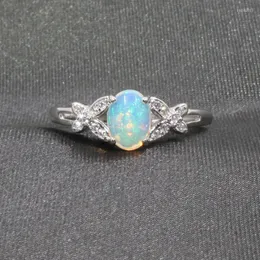 Klusterringar stor försäljning låg till jorden naturlig opal ädelsten ring för kvinnor verklig 925 silver pärla födelsedagsfest gåva 4 6mm storlek oval