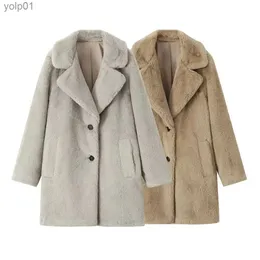 Women's Trench Coats UNIZERA2023 Winter New Women's Casual Fashion Fury Long Sle Lapel Loose Artificial Fur Effect CoatL231113