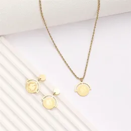 Necklace Earrings Set LUIZADA 2023 Jul Selling Accessory Wedding Jewelry For Women Celestial Body Cock Coin Stainless Steel